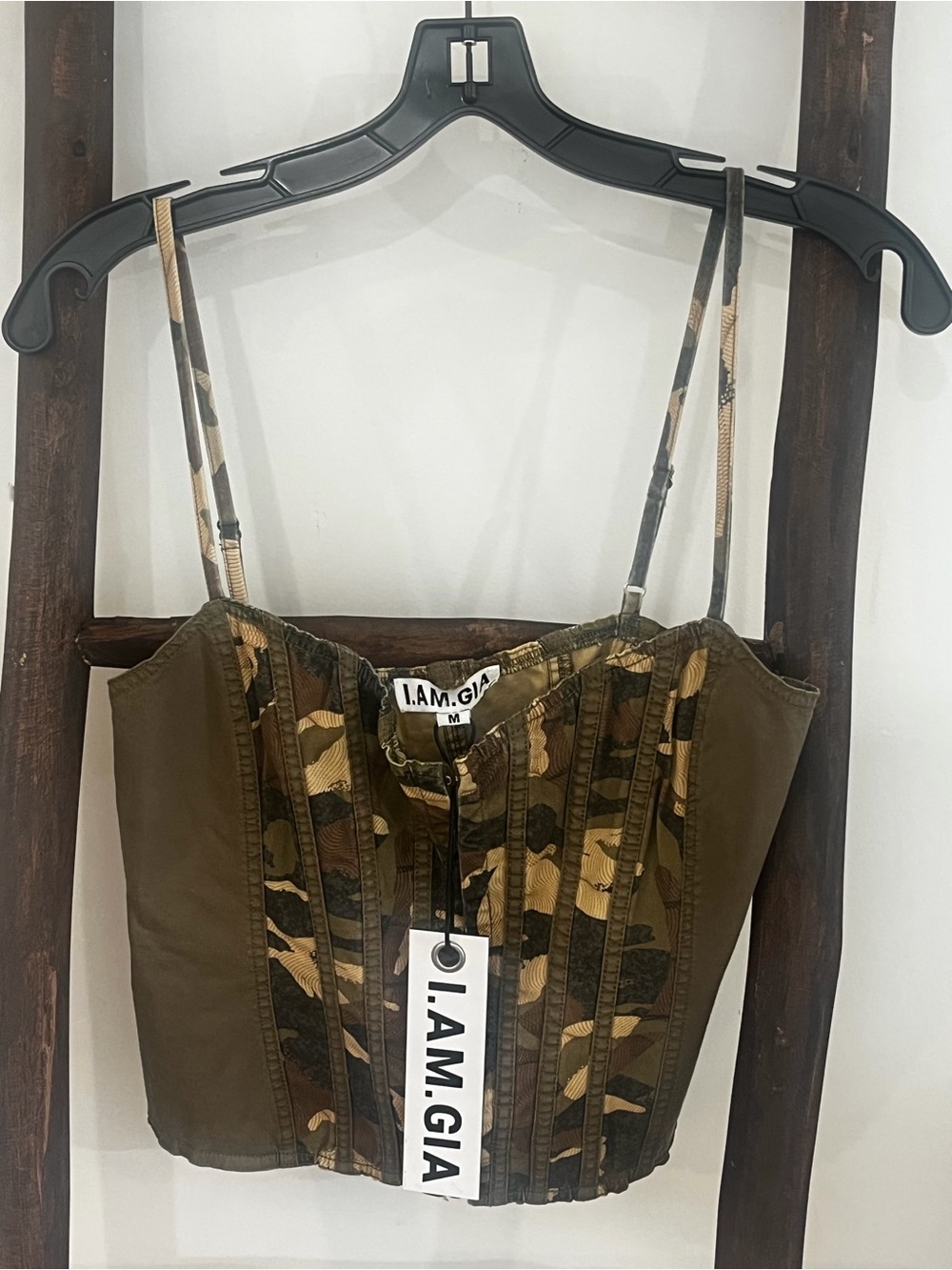 I.AM.GIA Camo Olive Green Corset Crop Top